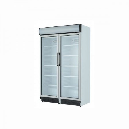 Double vertical refrigeration showcase with canopy, 2 hinged doors, working temperature 1°C÷10°C