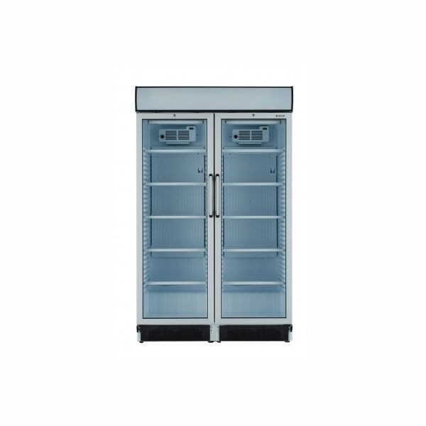 Double vertical refrigeration showcase with canopy, 2 hinged doors, working temperature 1°C÷10°C