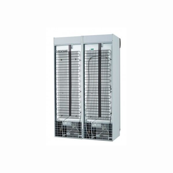 Double vertical refrigeration showcase with canopy, 2 hinged doors, working temperature 1°C÷10°C