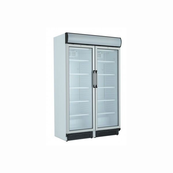 Double vertical refrigeration showcase with canopy, 2 hinged doors, working temperature 1°C÷10°C